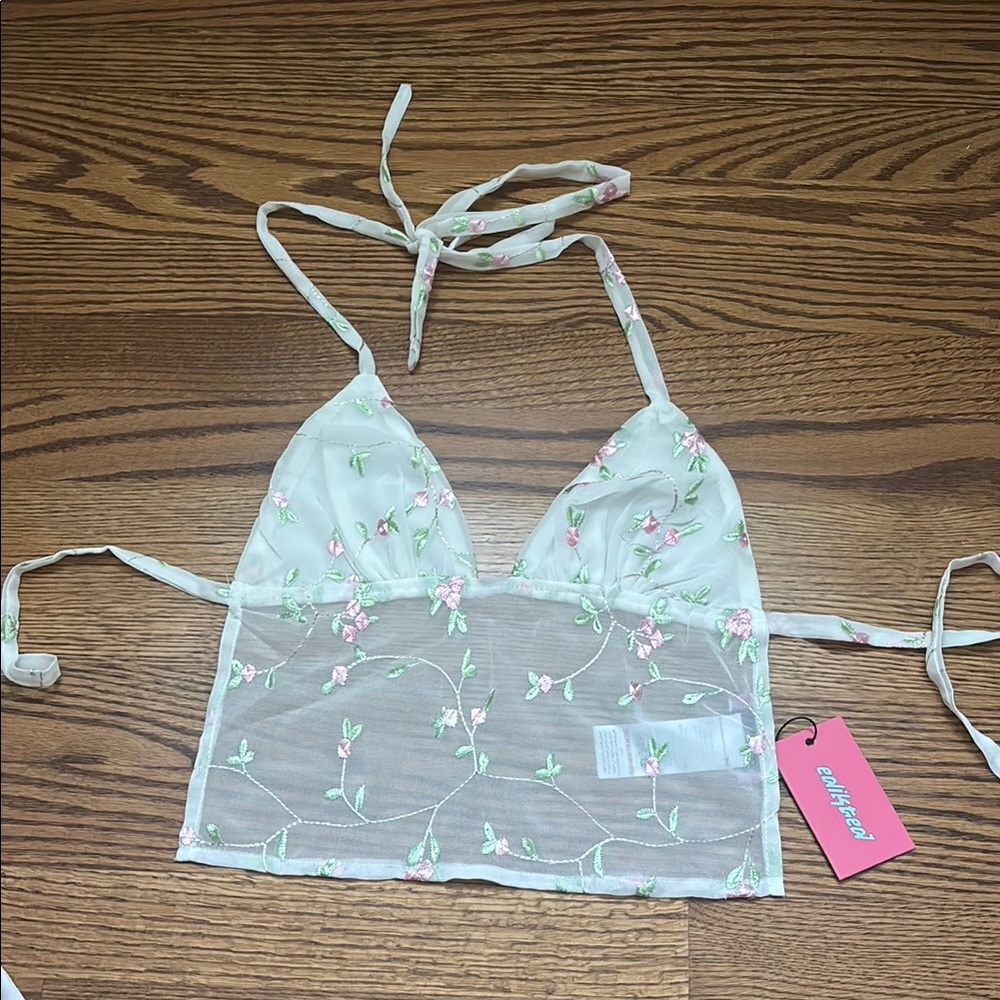 Edikted Floral Embroidered Sheer Tank Top